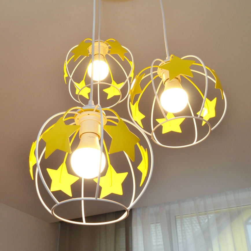 Otroški lestenec na vrvici STARS 3xE27/15W/230V rumena/bela