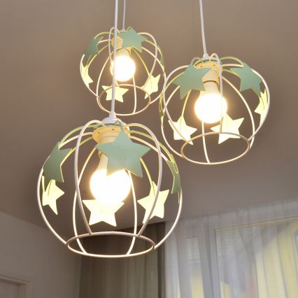 Otroški lestenec na vrvici STARS 3xE27/15W/230V zelena/bela