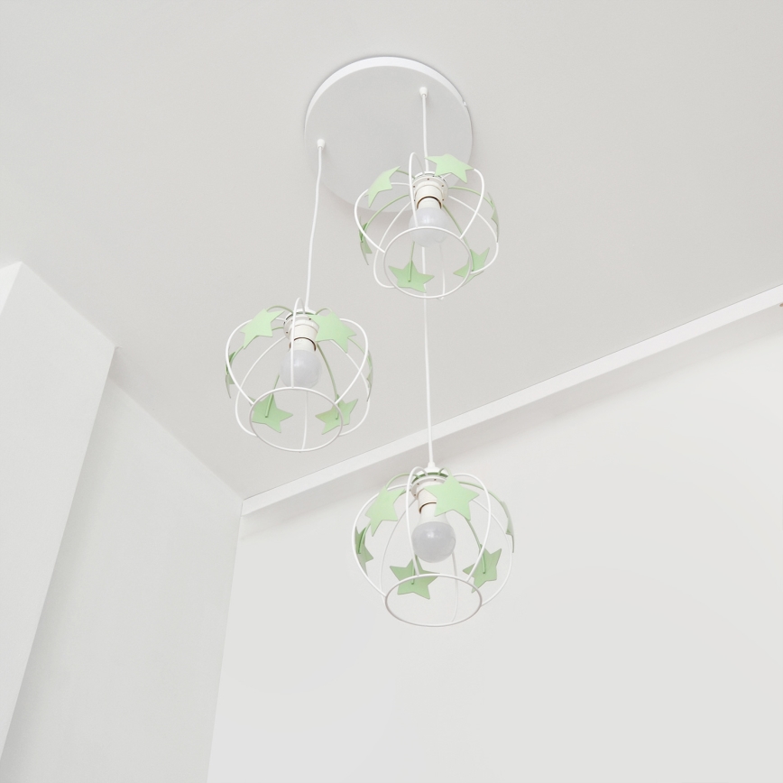 Otroški lestenec na vrvici STARS 3xE27/15W/230V zelena/bela