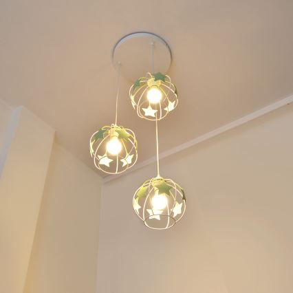 Otroški lestenec na vrvici STARS 3xE27/15W/230V zelena/bela