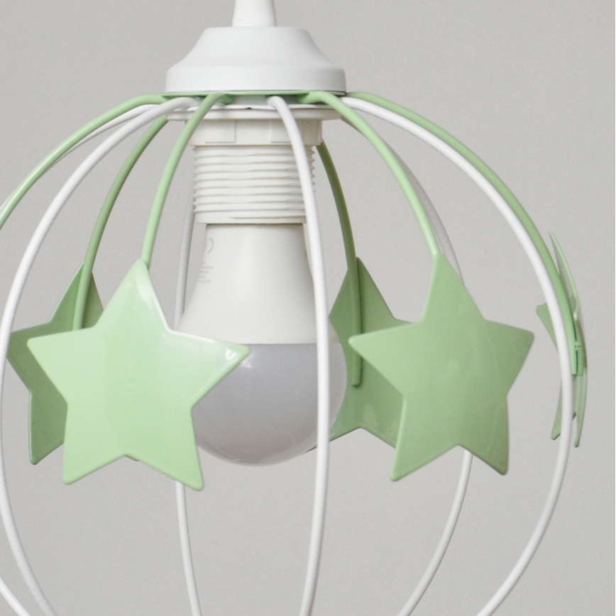 Otroški lestenec na vrvici STARS 3xE27/15W/230V zelena/bela