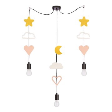 Otroški luster na vrvici TRIO 3xE27/20W/230V rumena/bela/roza