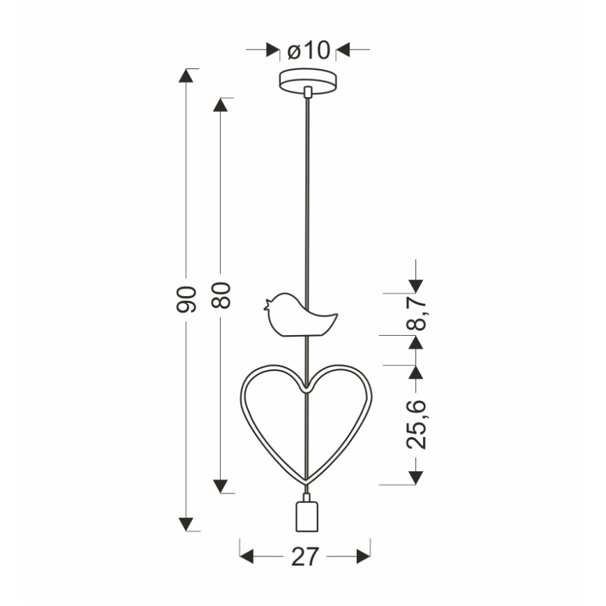 Otroški viseči luster HEART 1xE27/20W/230V roza/bela
