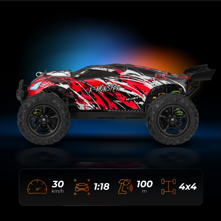 Overmax - RC avto z daljinskim upravljanjem X-MONSTER 3.5 1700 mAh črna/rdeča/zelena