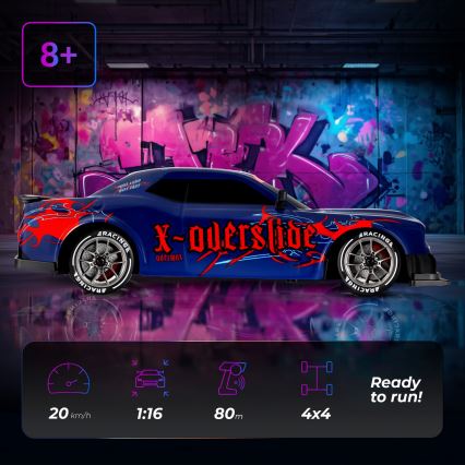 Overmax - RC drift avto X-OVERSLIDE z daljinskim upravljanjem, 1000 mAh, črna/zelena/modra/rdeča