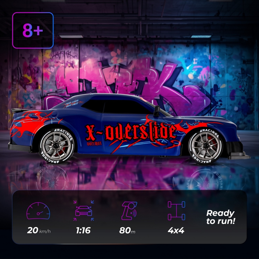 Overmax - RC drift avto X-OVERSLIDE z daljinskim upravljanjem, 1000 mAh, črna/zelena/modra/rdeča