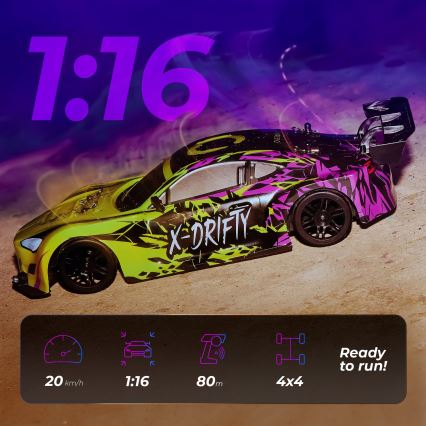Overmax - RC drift avto z daljinskim upravljanjem X-DRIFT 1000 mAh rumena/vijolična