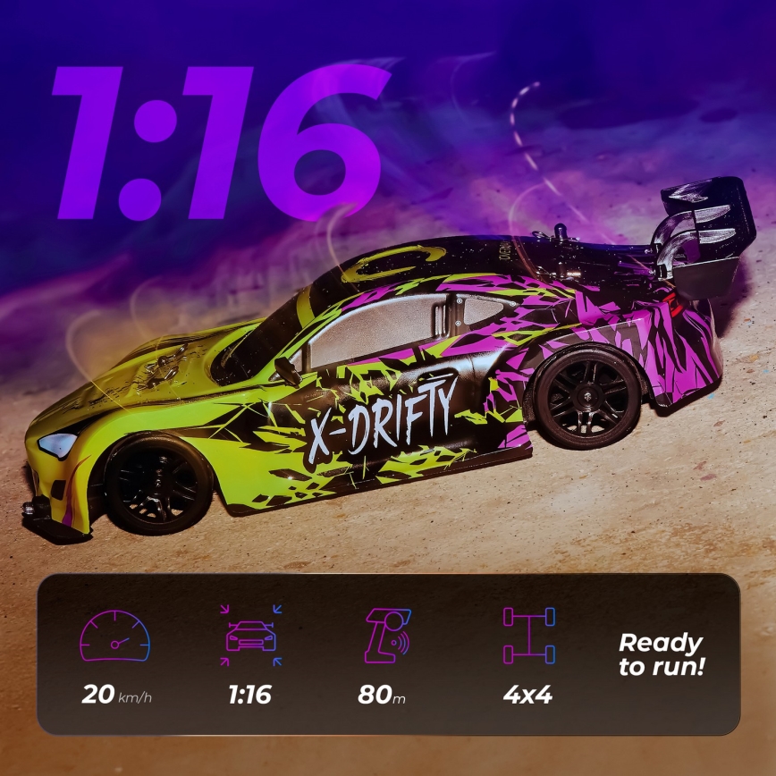 Overmax - RC drift avto z daljinskim upravljanjem X-DRIFT 1000 mAh rumena/vijolična