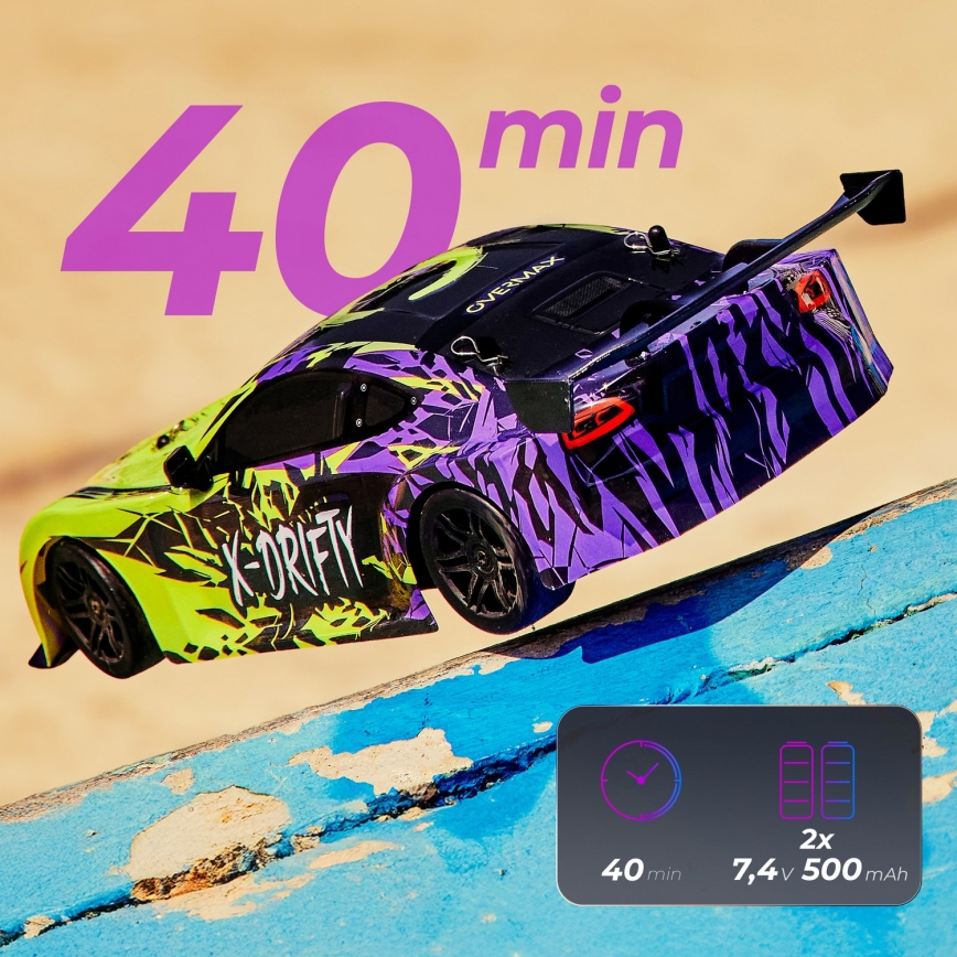 Overmax - RC drift avto z daljinskim upravljanjem X-DRIFT 1000 mAh rumena/vijolična