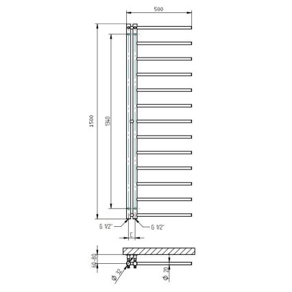 P.M.H. AP2W-L - Kopalniški brisačni radiator APOLLO 346W 150 cm desna/bela