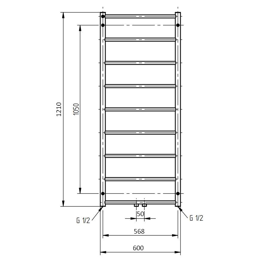P.M.H. NS4C-M - Kopalniški lestevni radiator NAAS 222 W, 121 cm, sijajni krom