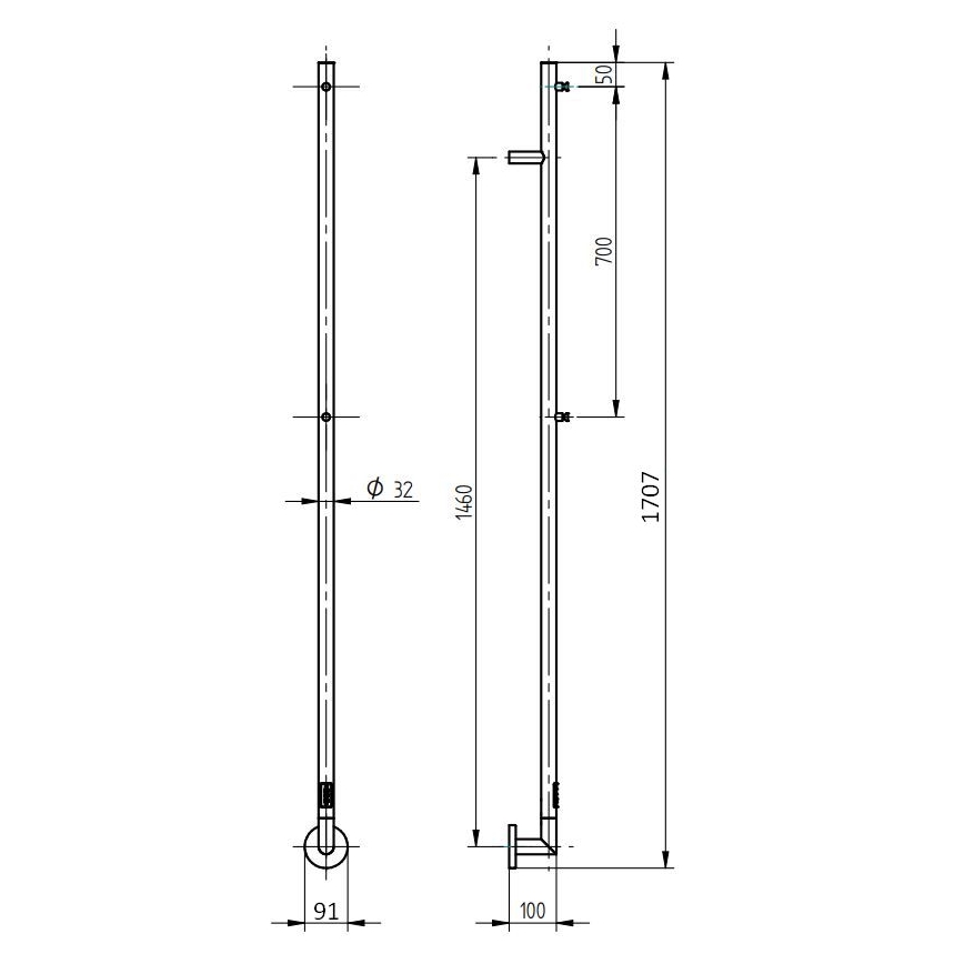 P.M.H. OL1SS - Električni sušilnik za brisače OLE 24W/230V 170 cm IP44 polirano nerjavno jeklo