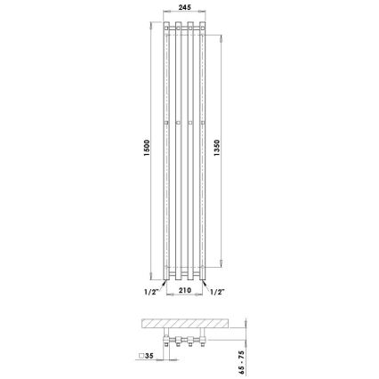 P.M.H. P2W/4 - Kopalniški lestvičast radiator PLUTO, 406 W, 150 cm, bel