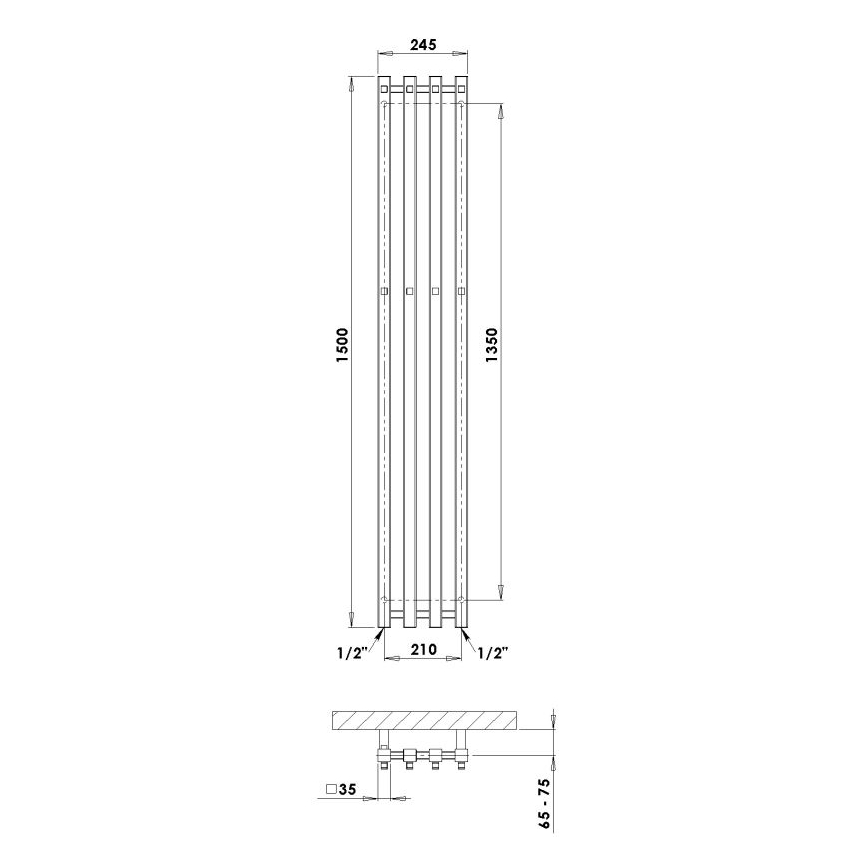 P.M.H. P2W/4 - Kopalniški lestvičast radiator PLUTO, 406 W, 150 cm, bel