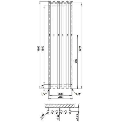 P.M.H. R2C/6 - Kopalniški lestvični radiator ROSENDAL 525W 150 cm sijajni krom
