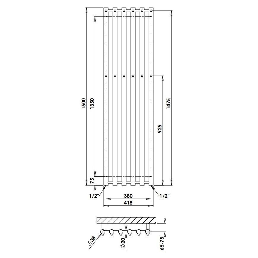 P.M.H. R2C/6 - Kopalniški lestvični radiator ROSENDAL 525W 150 cm sijajni krom