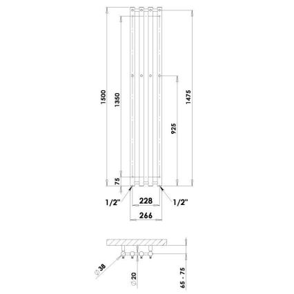 P.M.H. R2C - Kopalniški radiator za brisače ROSENDAL, 350 W, 150 cm, sijajni krom