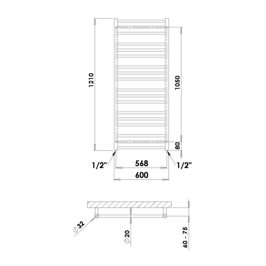 P.M.H. SN4W - Kopalniški lestevni radiator SORANO 470 W 121 cm bela