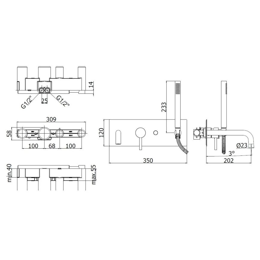 Paffoni - komplet za kad LIGHT, sijajni krom