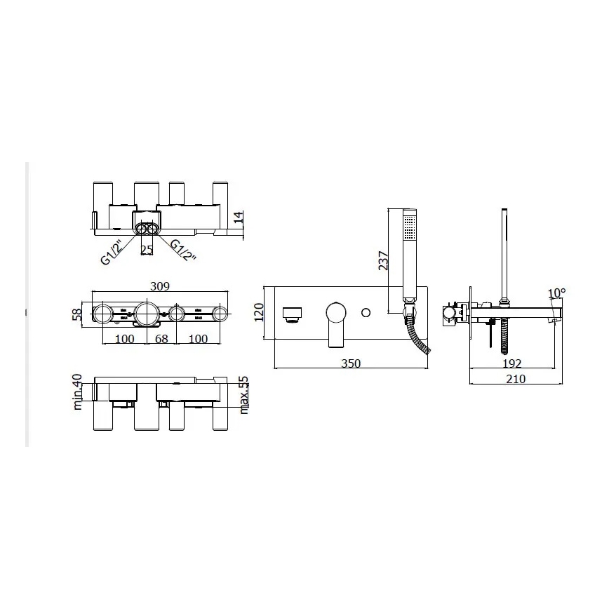 Paffoni - Komplet za kad s podometno mešalno baterijo TANGO, sijajni krom