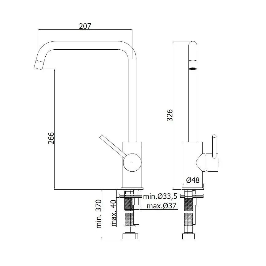 Paffoni - Kuhinjska armatura LIGHT 32,6 cm sijajni krom