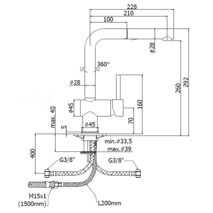 Paffoni - Kuhinjska armatura LIGHT z izvlečno prho, 29,2 cm, sijajni krom