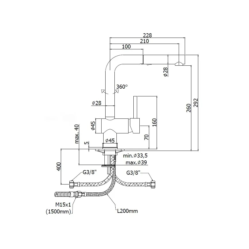 Paffoni - Kuhinjska armatura LIGHT z izvlečno prho, 29,2 cm, sijajni krom