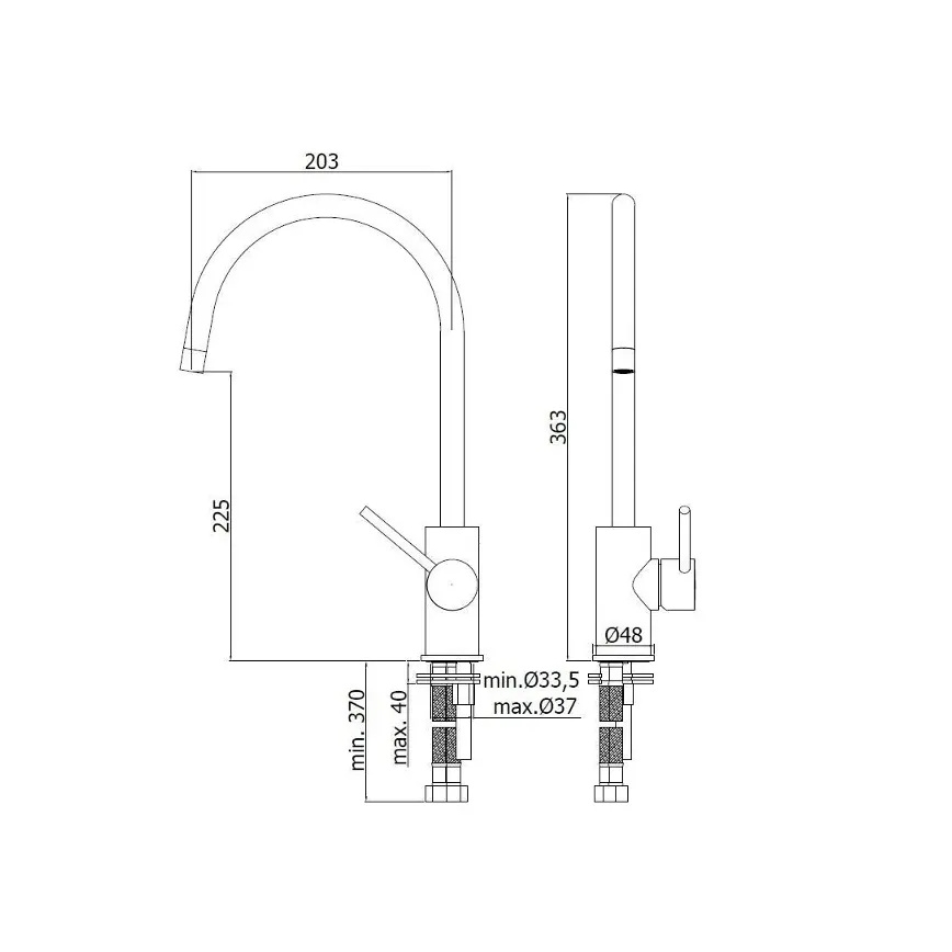 Paffoni - Kuhinjska pipa LIGHT 36,3 cm sijajni krom