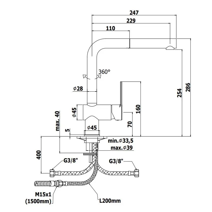 Paffoni - Kuhinjska pipa RINGO z izvlečno šobo, črna