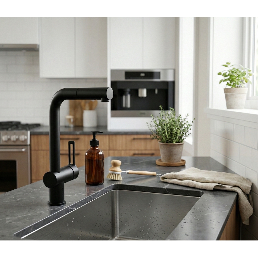 Paffoni - Kuhinjska pipa RINGO z izvlečno šobo, črna