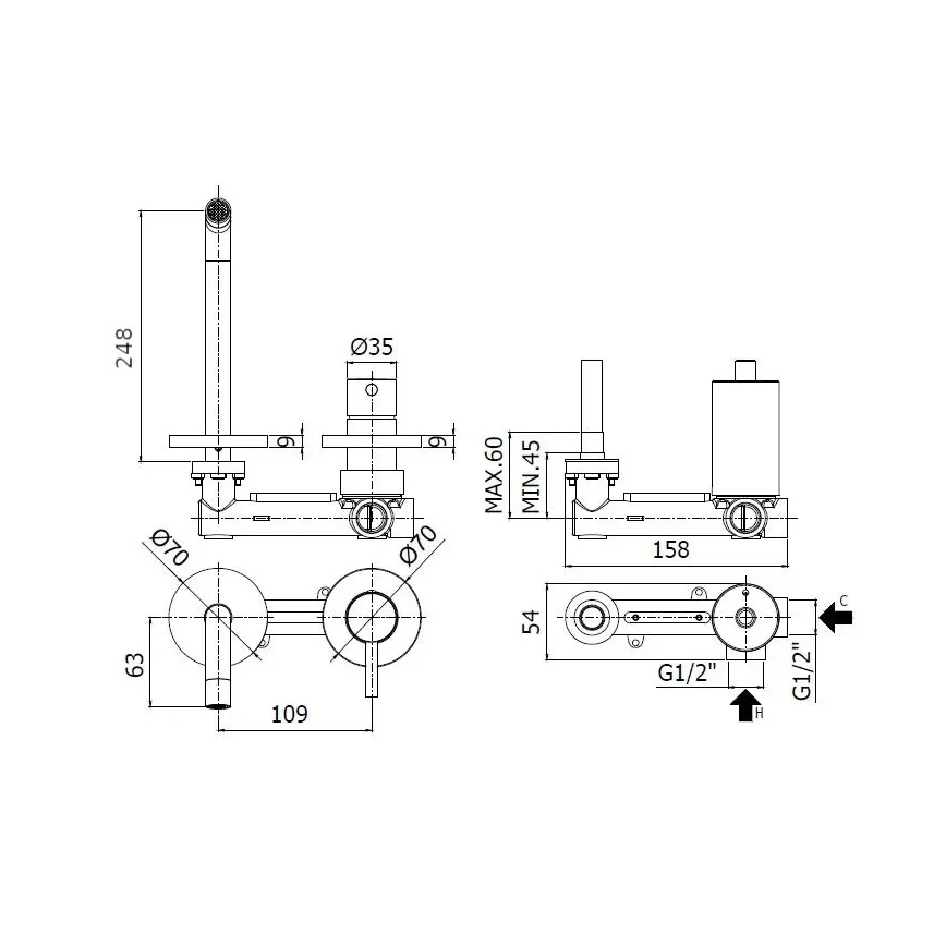 Paffoni - Mešalna armatura za umivalnik za podometno vgradnjo LIGHT, sijajni krom