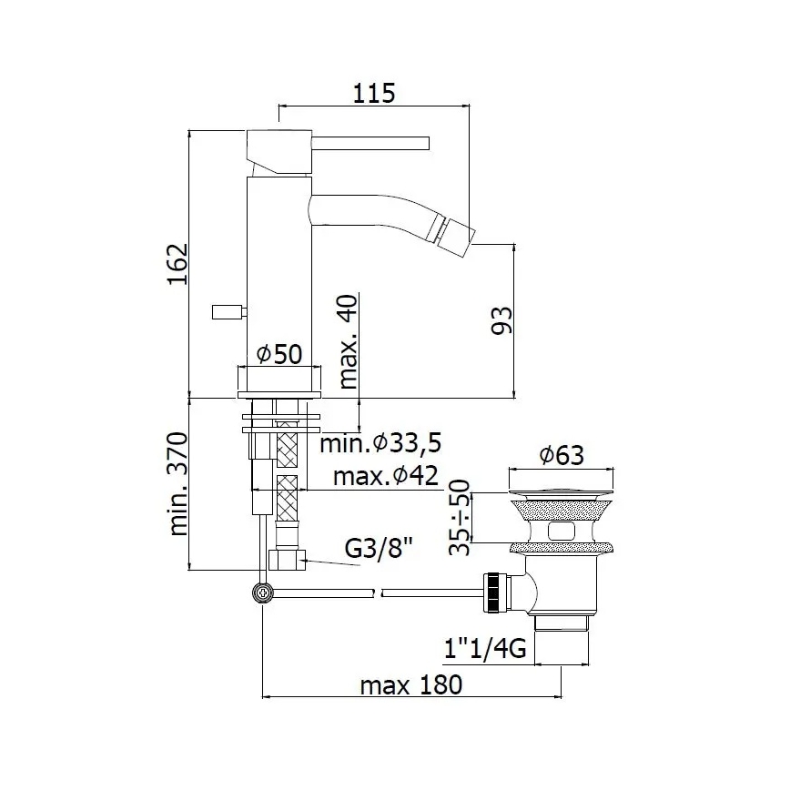 Paffoni - Pipa za bide + odtok LIGHT brušeno zlato