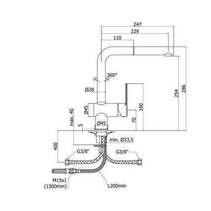 Paffoni - Pipa za pomivalno korito z izvlečno prho RINGO 28,6 cm