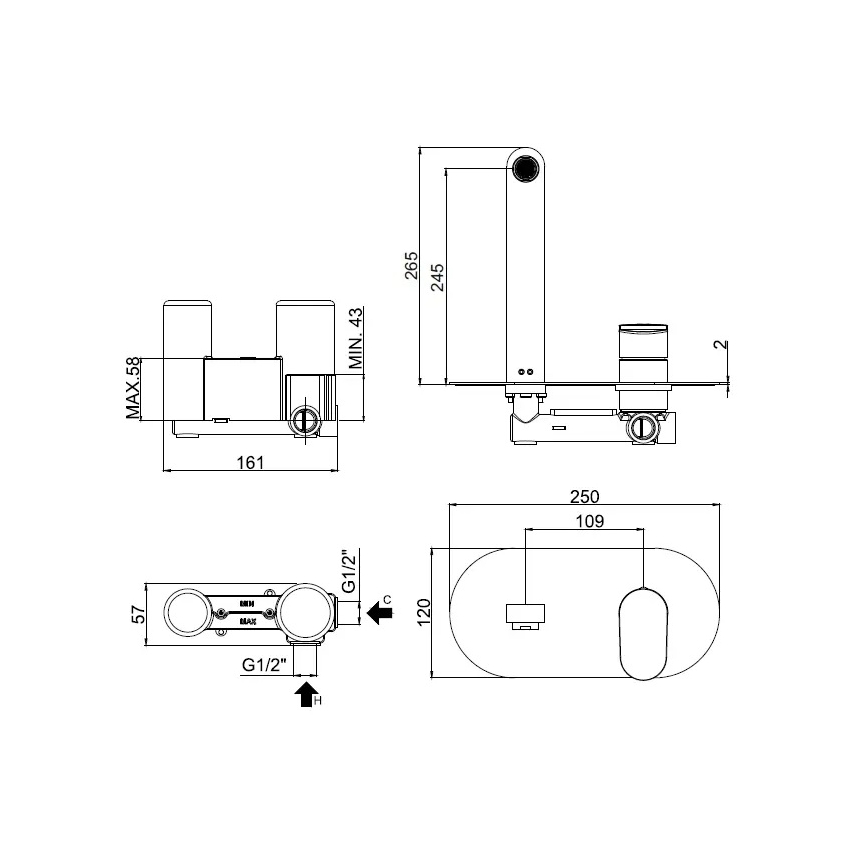 Paffoni - Podometna pipa za umivalnik CANDY, sijajni krom