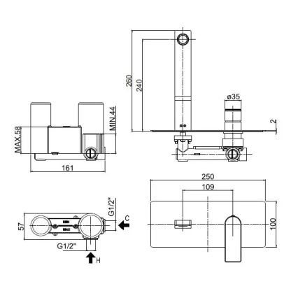 Paffoni - Podometna umivalniška pipa TANGO sijajni krom