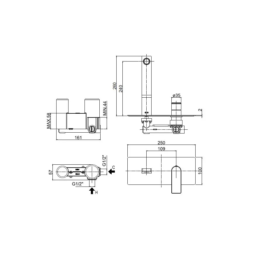 Paffoni - Podometna umivalniška pipa TANGO sijajni krom