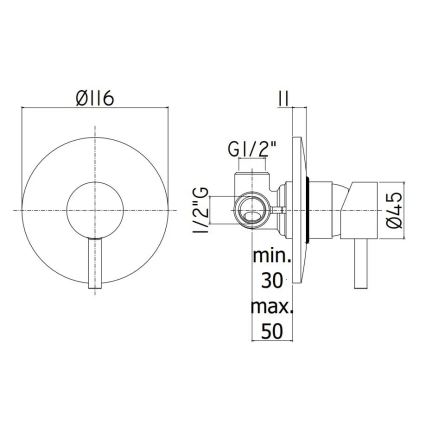 Paffoni - Tuš baterija LIGHT za podometno vgradnjo, mat krom