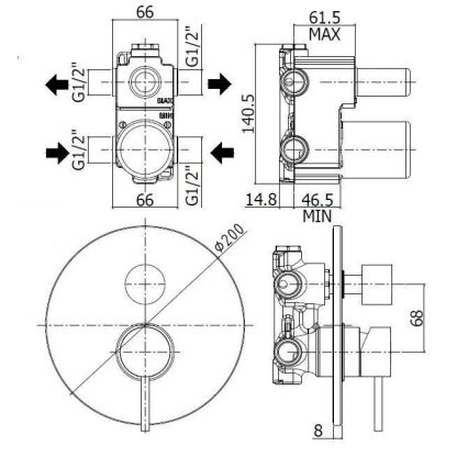 Paffoni - Tuš mešalnik za podometno montažo LIGHT iz nerjavečega jekla