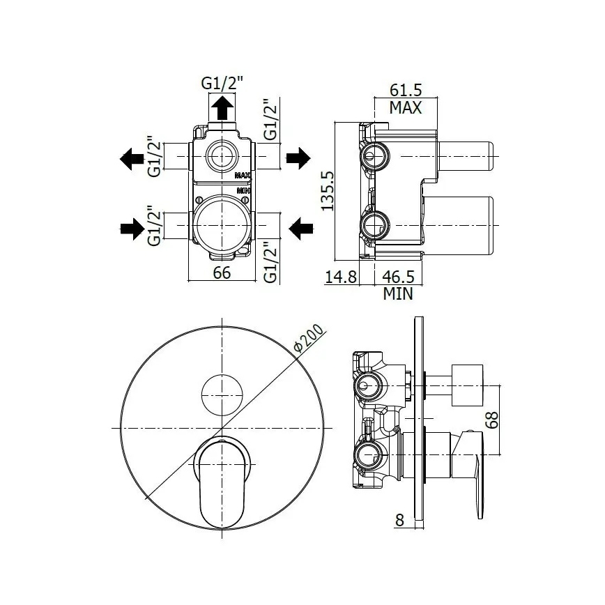 Paffoni - Tuš mešalnik za podometno vgradnjo CANDY, sijajni krom