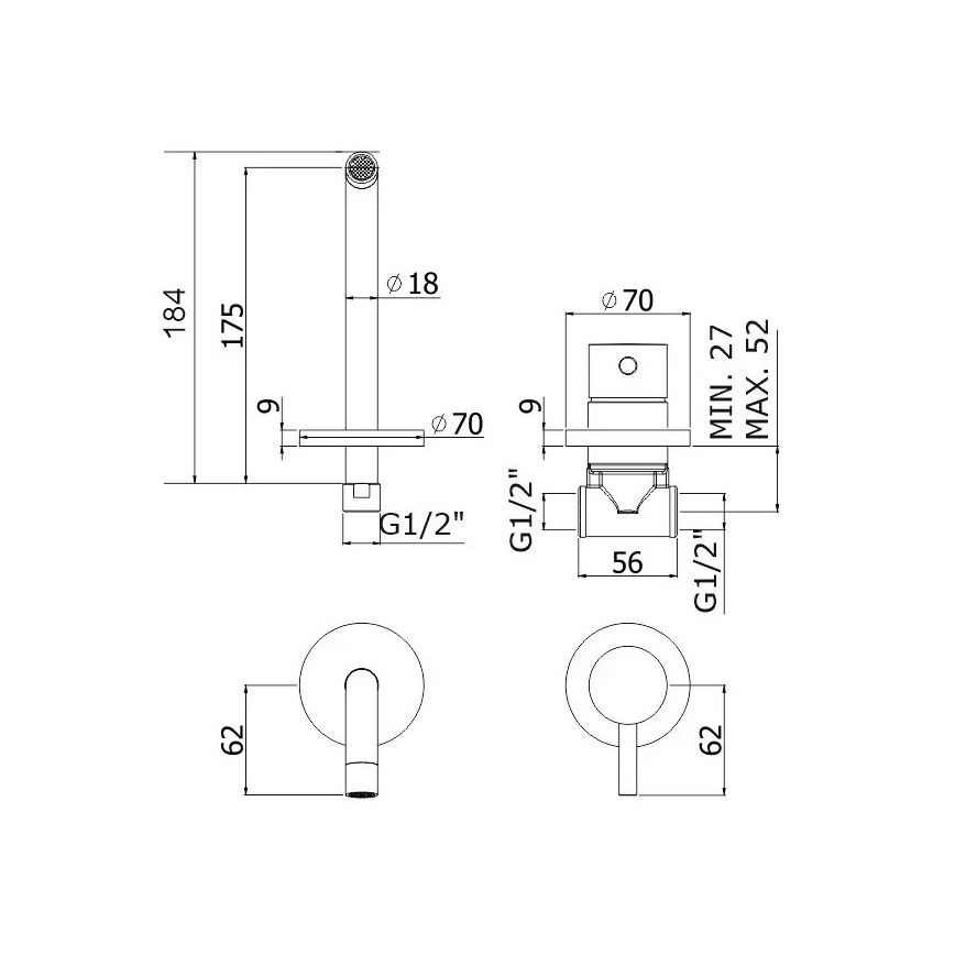 Paffoni - Umivalniška armatura LIGHT za podometno vgradnjo, sijajni krom