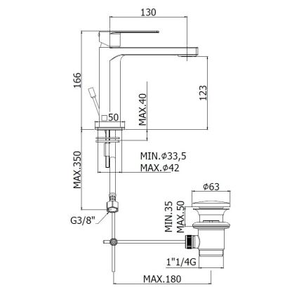 Paffoni - Umivalniška armatura TANGO z odtokom iz nerjavnega jekla