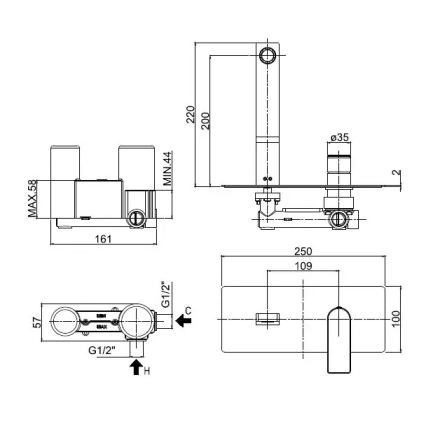 Paffoni - Umivalniška armatura TANGO za podometno vgradnjo, visokosijajni krom
