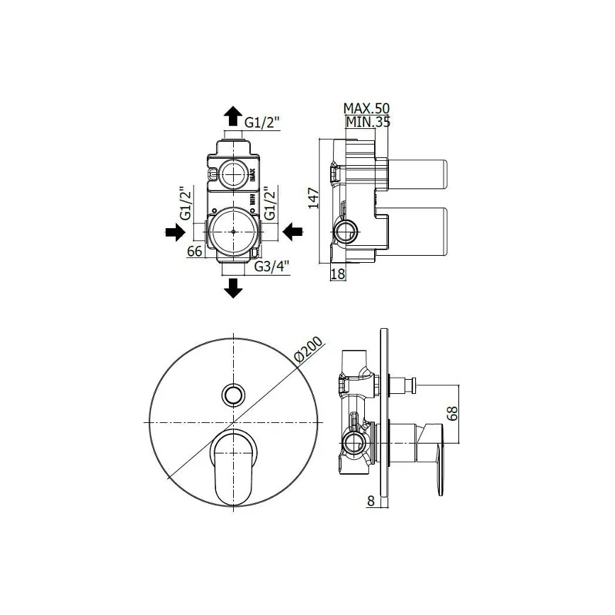 Paffoni - Vgradna kadna armatura CANDY, krom visokega sijaja