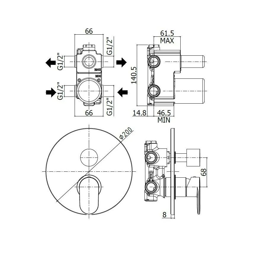 Paffoni - Vgradna tuš baterija CANDY, sijajni krom