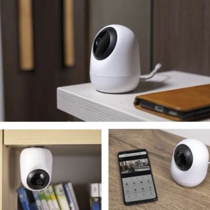 Pametna notranja vrtljiva kamera s senzorjem gibanja GoSmart 5V Wi-Fi Tuya bela