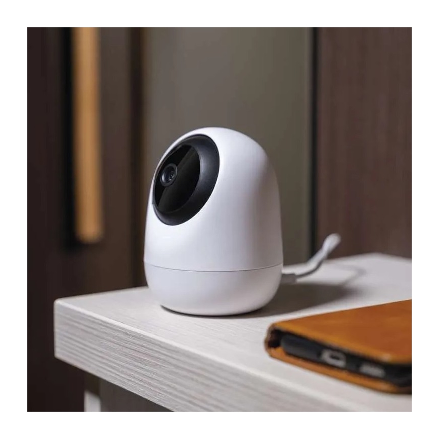 Pametna notranja vrtljiva kamera s senzorjem gibanja GoSmart 5V Wi-Fi Tuya bela