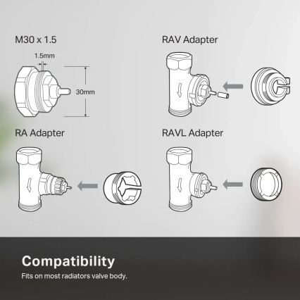 Pametna termostatska glava z LCD zaslonom 2xAA Tuya