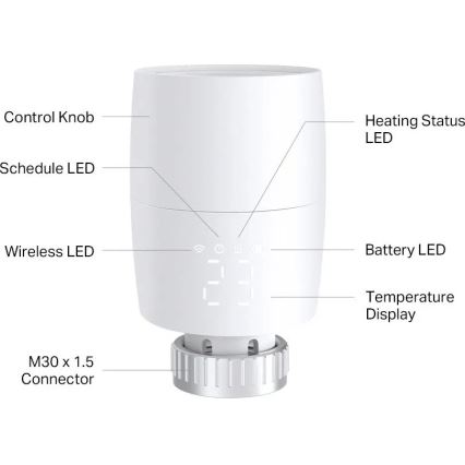 Pametna termostatska glava z LCD zaslonom 2xAA Tuya