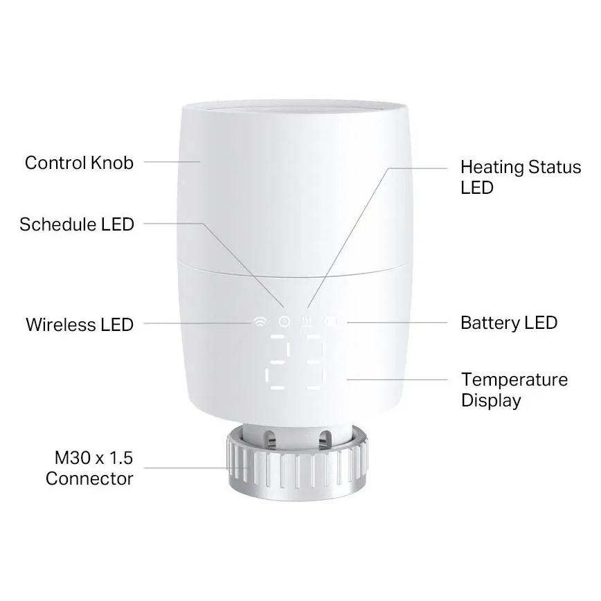 Pametna termostatska glava z LCD zaslonom 2xAA Tuya