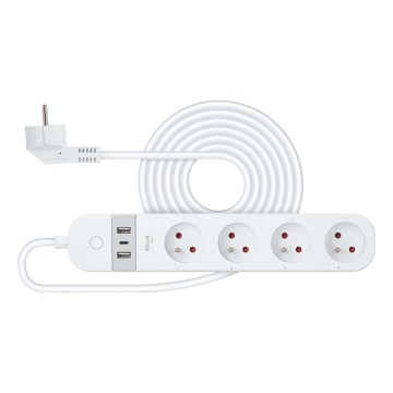 Pametni dodatek kabel s stikalom 4Z Tip E + 2x USB-A + 1x USB-C 1,5m Wi-Fi Tuya bela